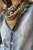 Leopard & Tile Border Triangle Silk Neckerchief Olive